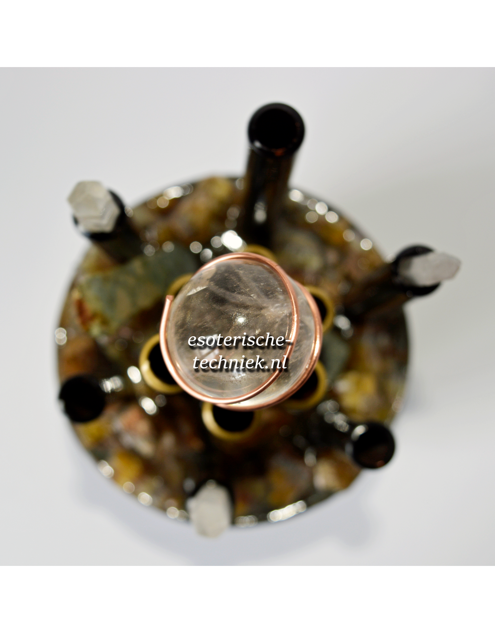 Orgone Chembuster dubbele vortex Preseli Bluestone, Gele Fluoriet, Labradoriet, Bergkristal en Shungite