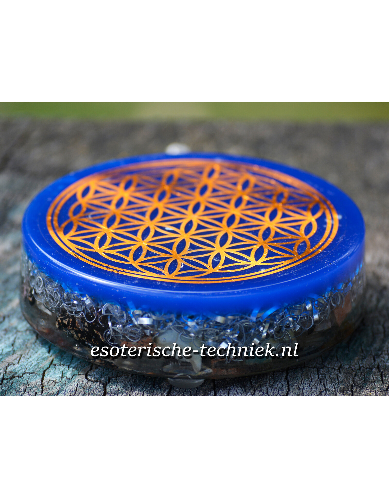 Orgonite orgon Oplaadschijf Shungite met de geometrie Levensbloem