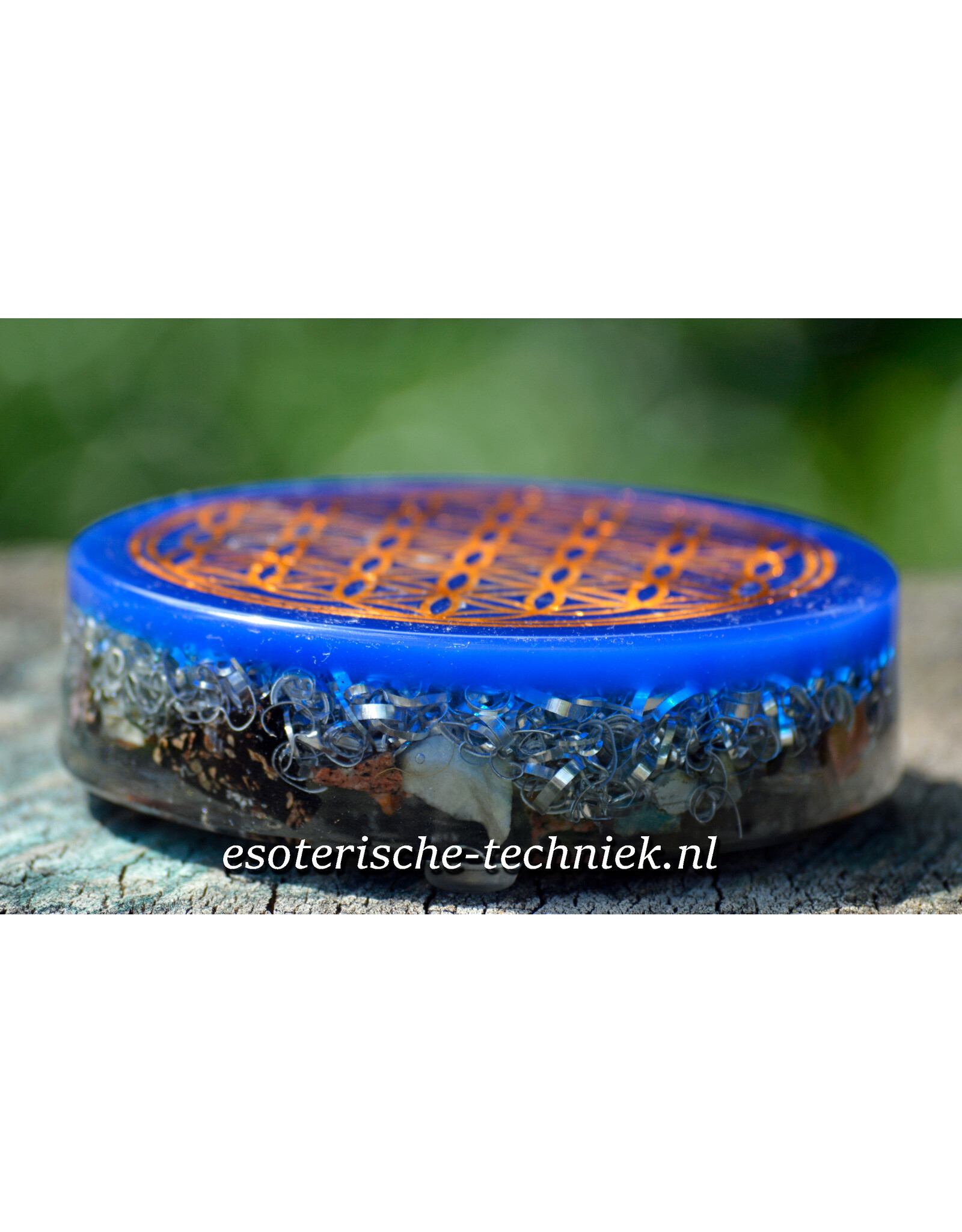 Orgonite orgon Oplaadschijf Shungite met de geometrie Levensbloem