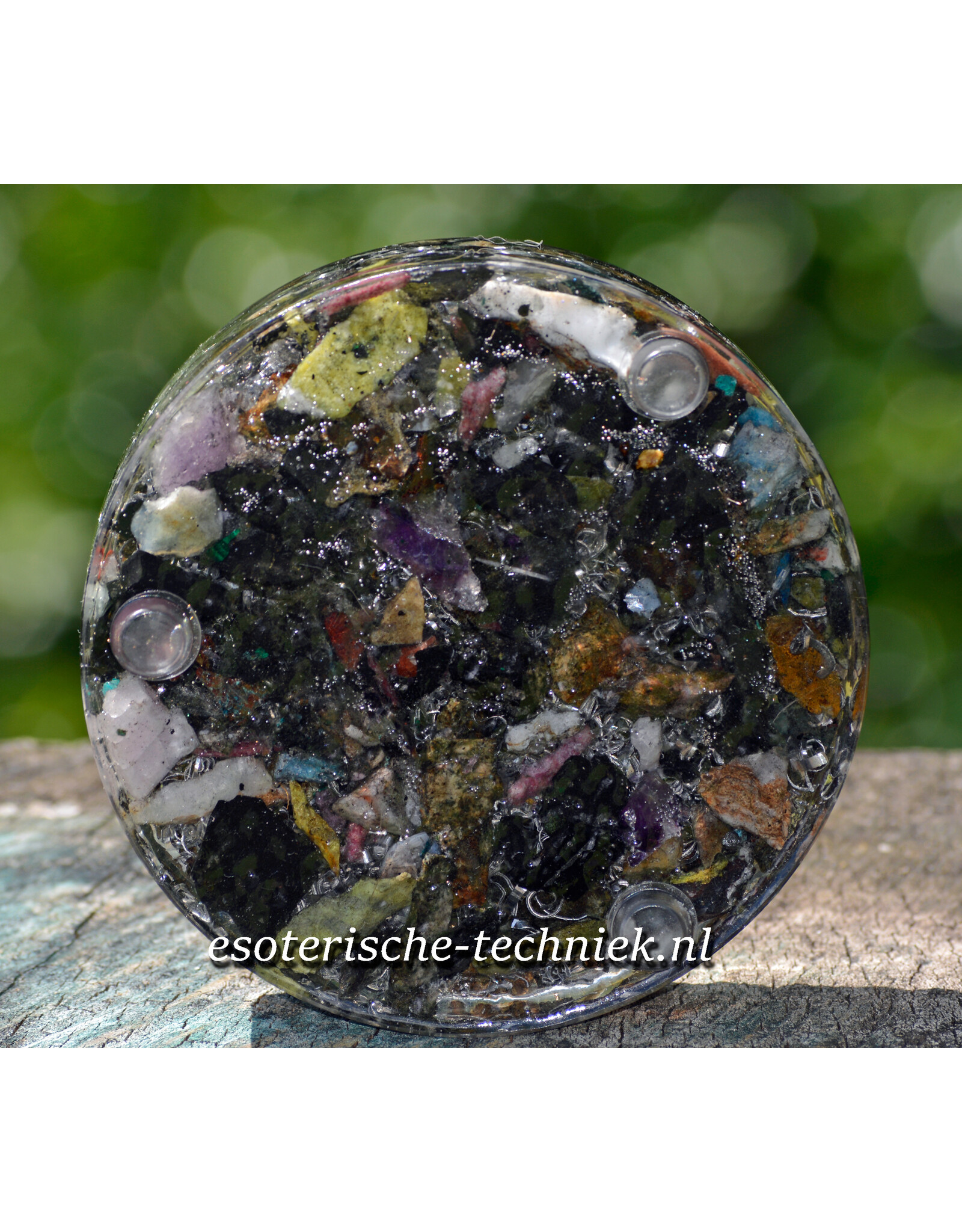 Orgonite Oplaadschijf  met Preseli Bluestone /Stonehenge steen, Lakelandite en Shungite