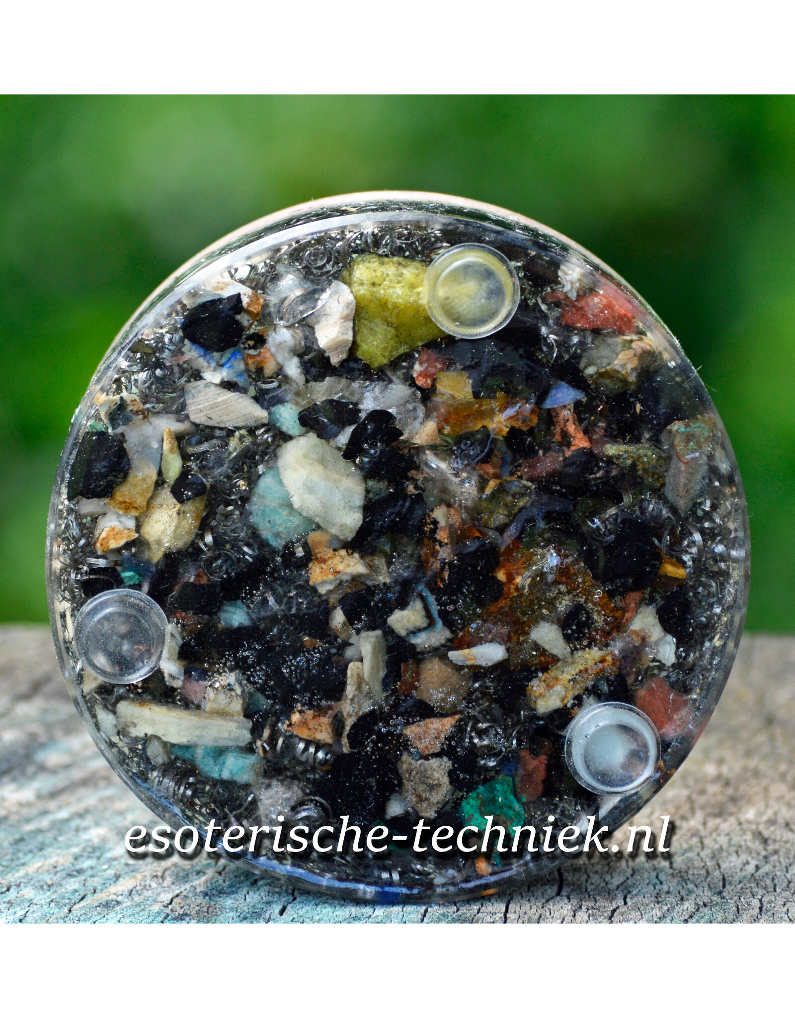 Orgonite Oplaadschijf Arkansas kristal, Shungite  en de Flower of Life