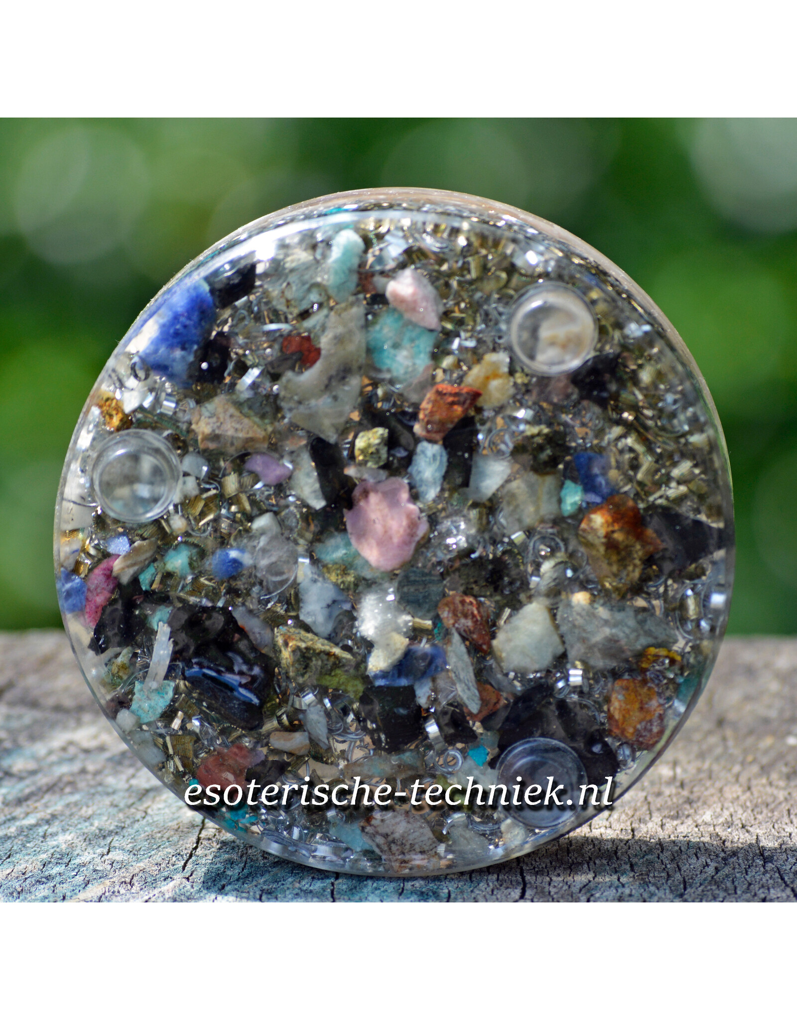 Orgonite Oplaadschijf met Perzik Seleniet, Shungite