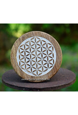 Compact altaar tafeltje van massief mangohout met de Flower of Life