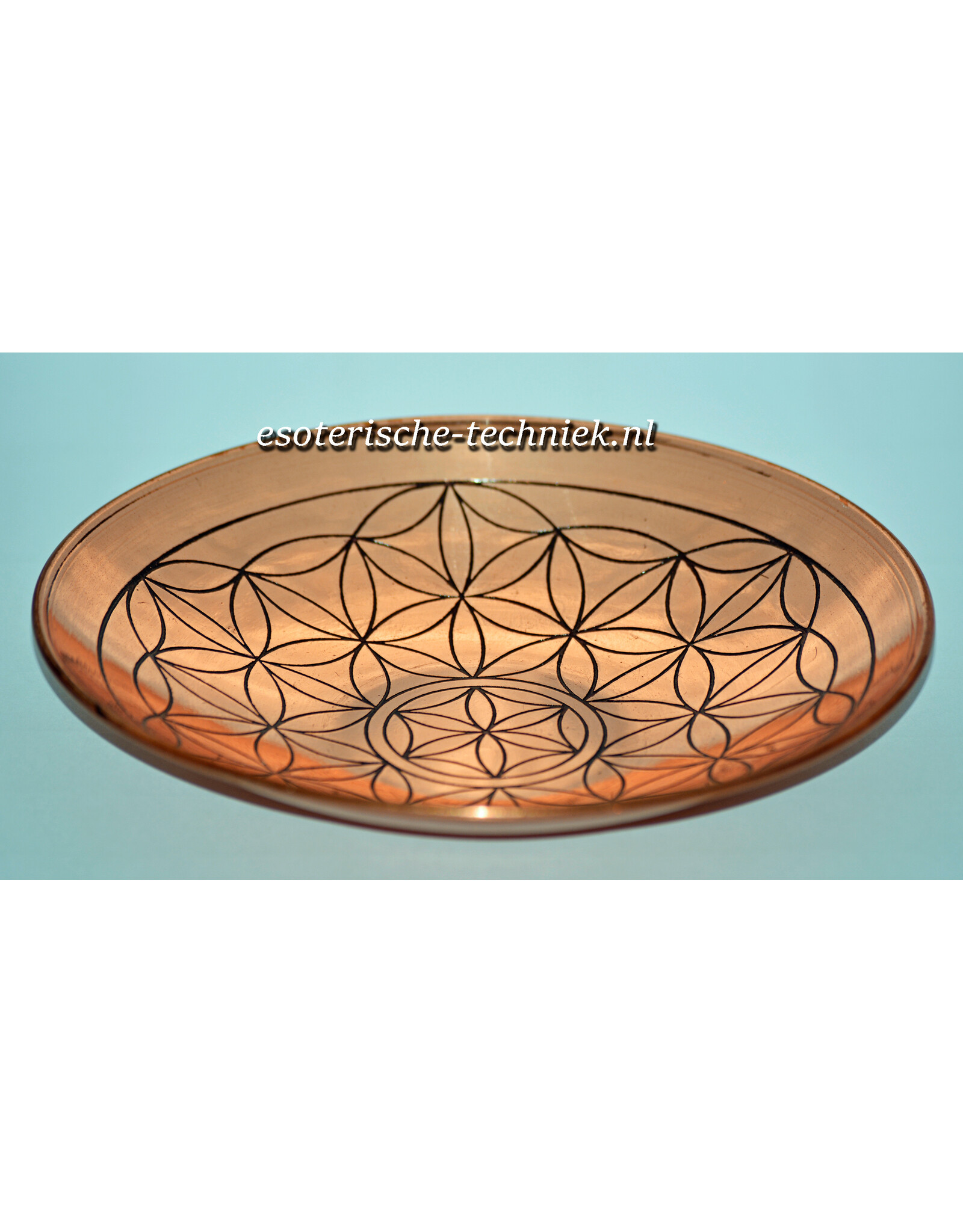 Koperen schaal met gegraveerd Flower of Life.