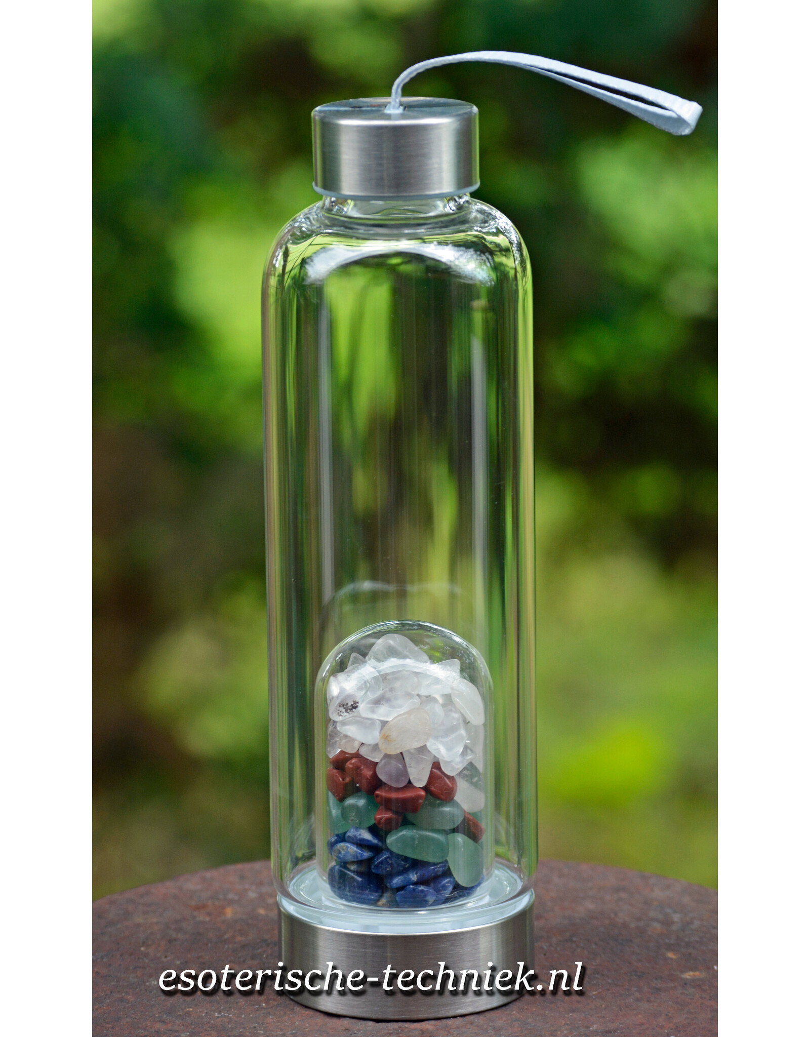 Waterfles met Edelstenen Bergkristal, Rode Jaspis, Aventurijn en Sodaliet