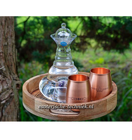 Set: Dienblad, Koperen bekers, Waterkaraf