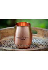 Set: Rond Dienblad Levensbloem Gravure, Koperen Drinkbeker Maanfasen en Lotusbloem, Waterkaraf met Edelstenen de Gouden Driehoek