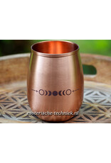 Set: Rond Dienblad Levensbloem Gravure, Koperen Drinkbeker Maanfasen en Lotusbloem, Waterkaraf met Edelstenen de Gouden Driehoek