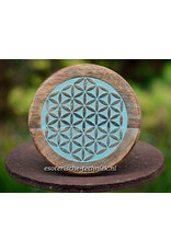 Compact altaar tafeltje van massief mangohout met de Flower of Life