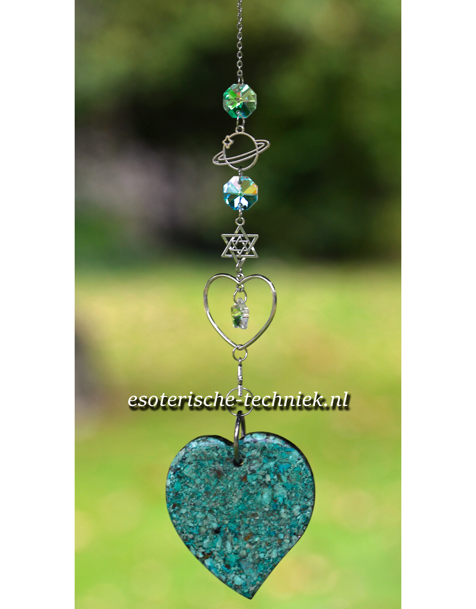 Orgonite Stralingswerende raamhanger Chrysocolla en  Shungite