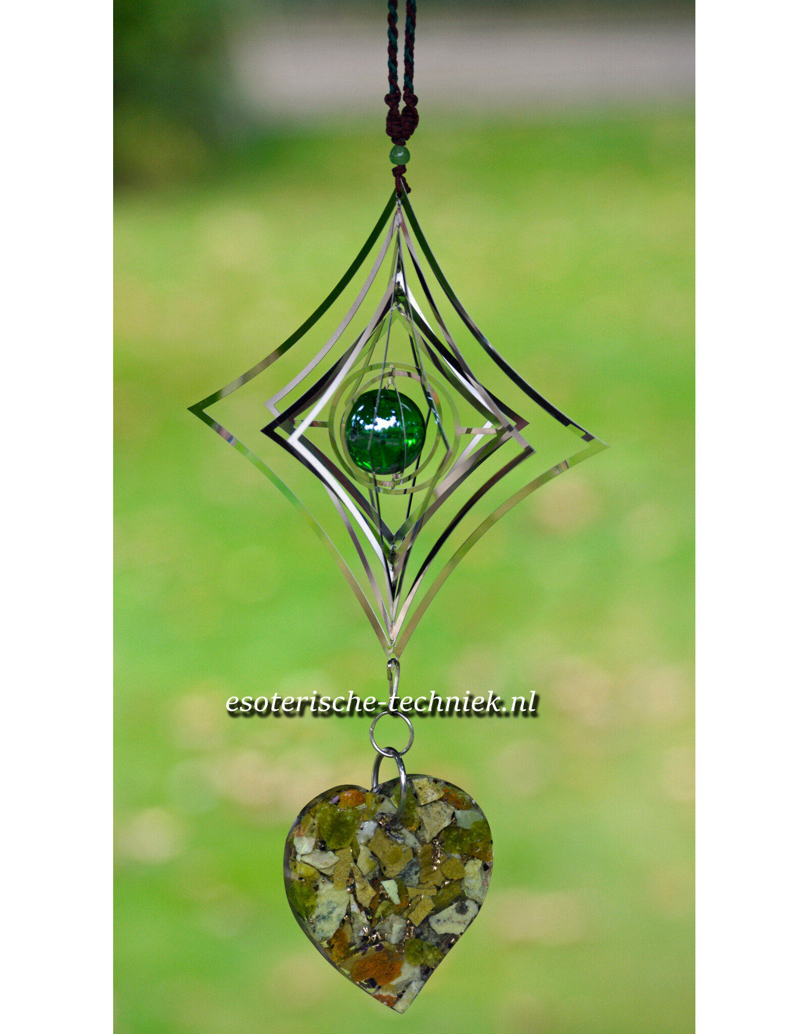 Orgonite raamhanger Groene Opaal, Lizardiet, Atlantisiet en Shungite