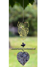 Orgonite Stralingswerende raamhanger Uil met Fluoriet, Charoïet, Amethist en Shungite