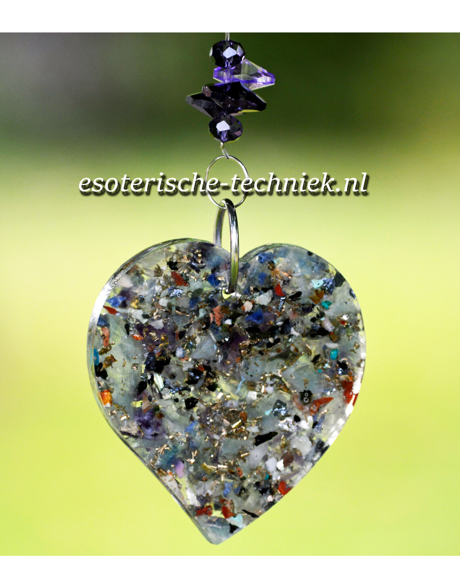 Orgonite Stralingswerende raamhanger Uil met Fluoriet, Charoïet, Amethist en Shungite