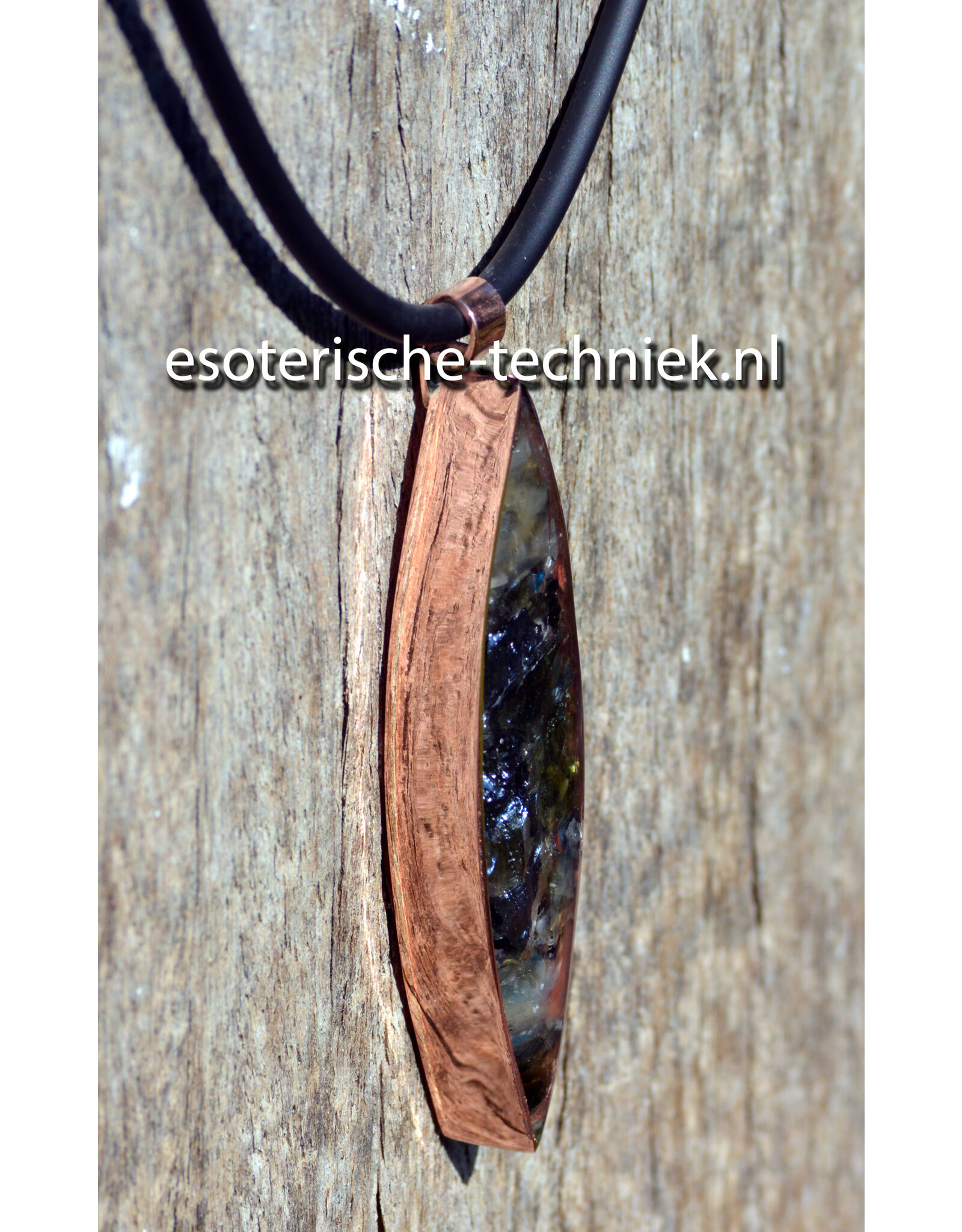 Hanger van zuiver Koper met Moldaviet en Libisch Goud Tektiet – Orgonite Bescherming tegen Straling (5G, EMF)