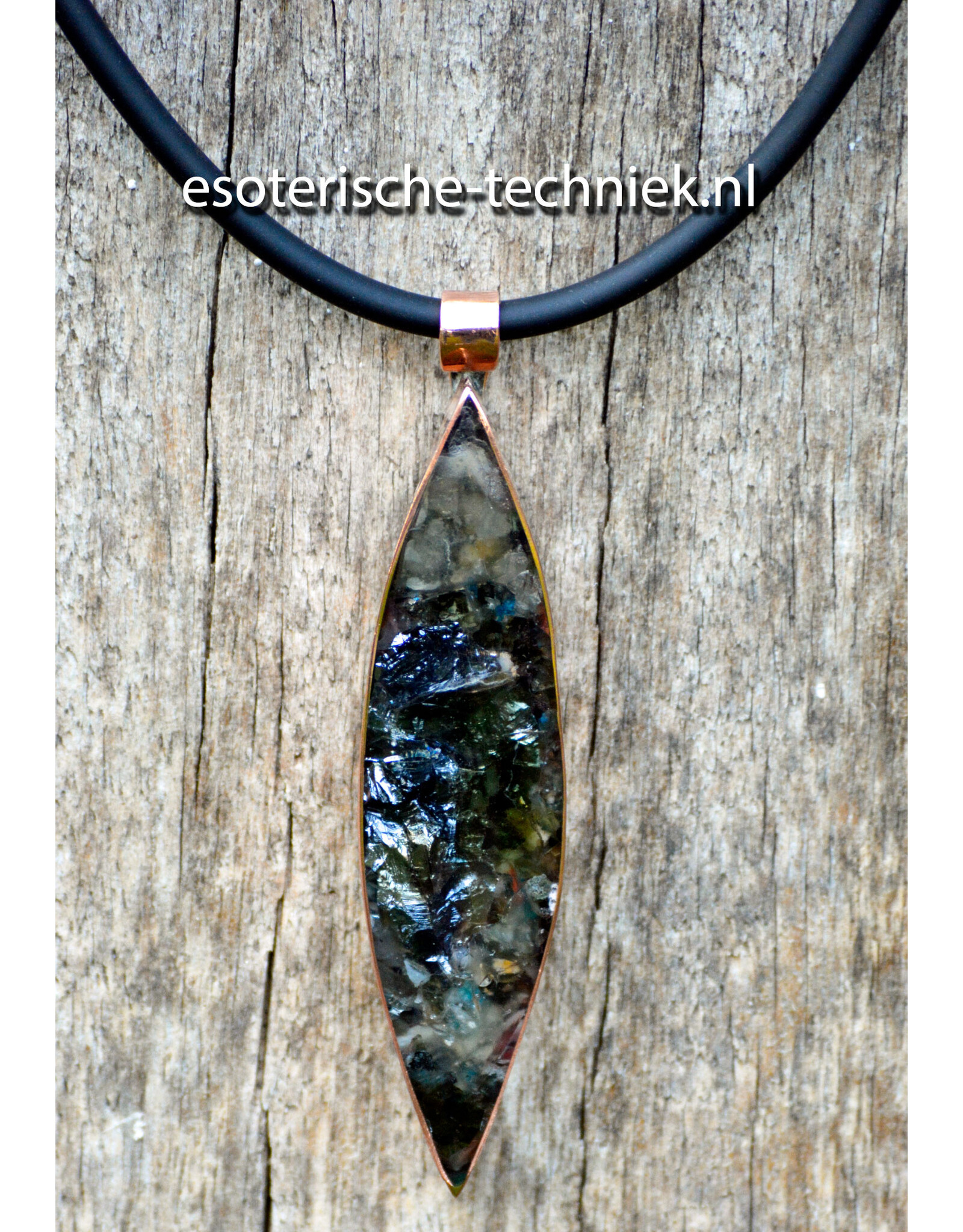 Hanger van zuiver Koper met Moldaviet en Libisch Goud Tektiet – Orgonite Bescherming tegen Straling (5G, EMF)