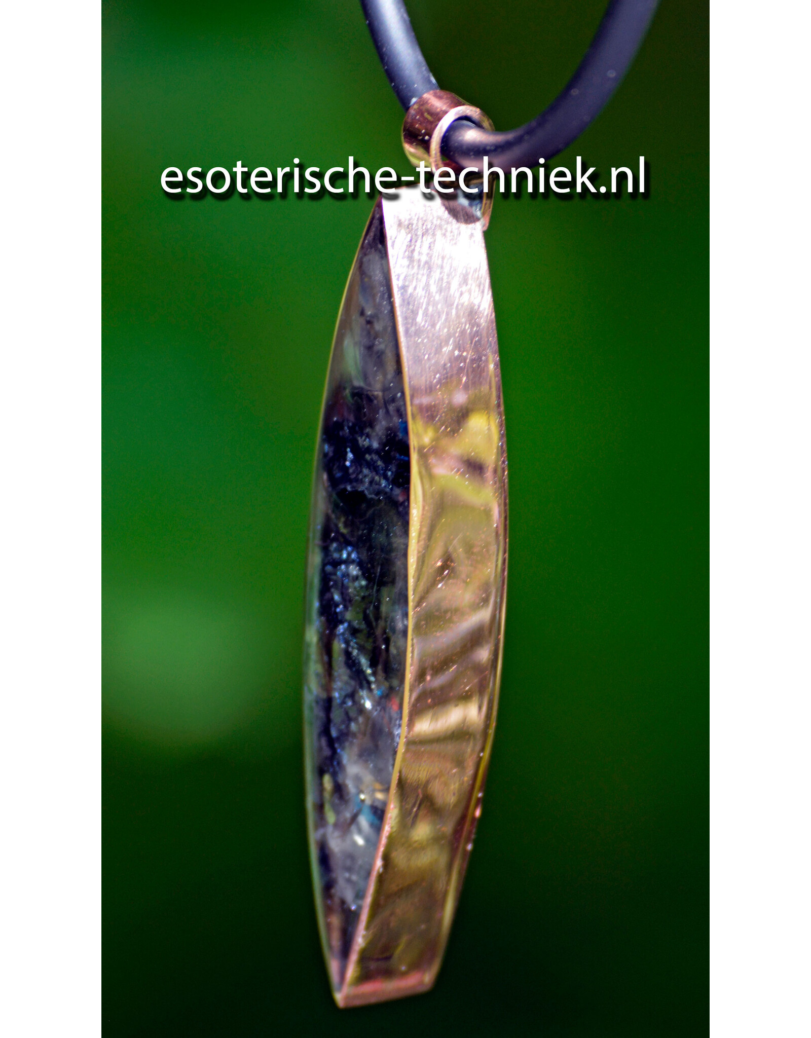 Hanger van zuiver Koper met Moldaviet en Libisch Goud Tektiet – Orgonite Bescherming tegen Straling (5G, EMF)