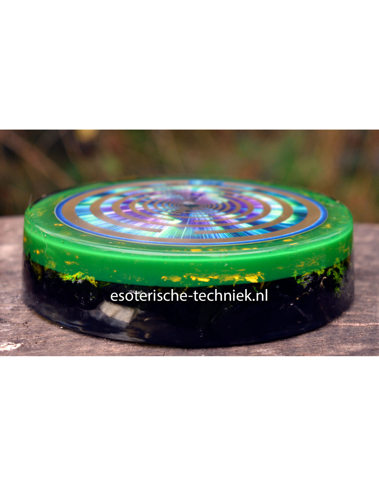 Orgonite Oplaadschijf Energieplaat Shungite met de Lakhovsky MWO Multi Wave Oscillator antenne