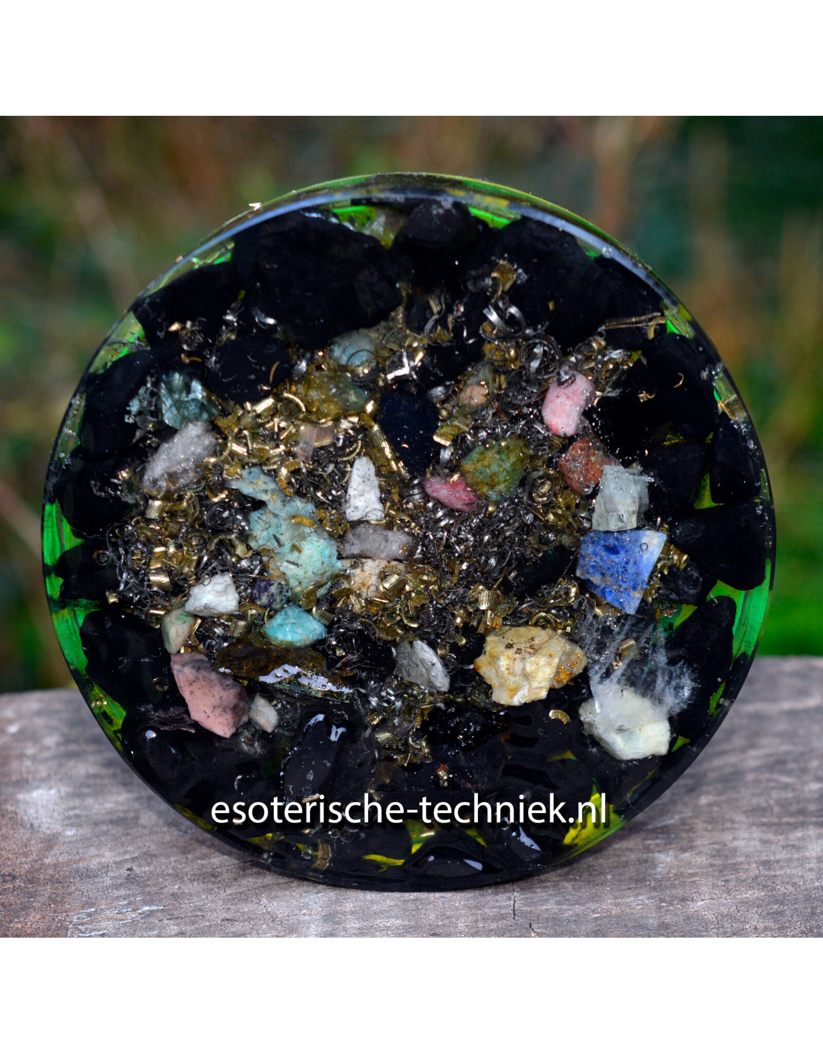 Orgonite Oplaadschijf Energieplaat Shungite met de Lakhovsky MWO Multi Wave Oscillator antenne