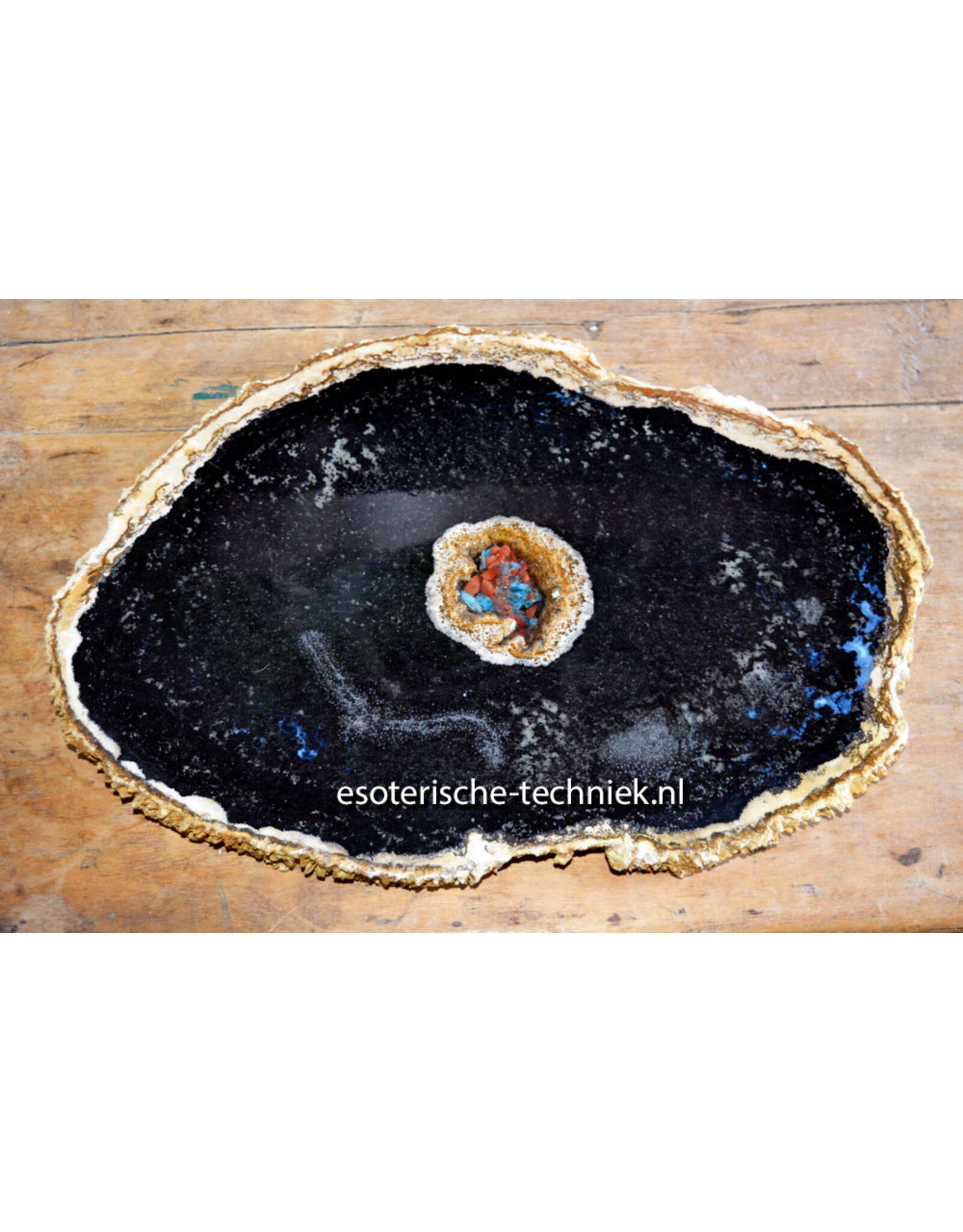 Orgonite Charging Disc | Petrified Palm Wood (Pohon Kelapa) with Apatite, Red Jasper, Arkansas Crystal & Shungite
