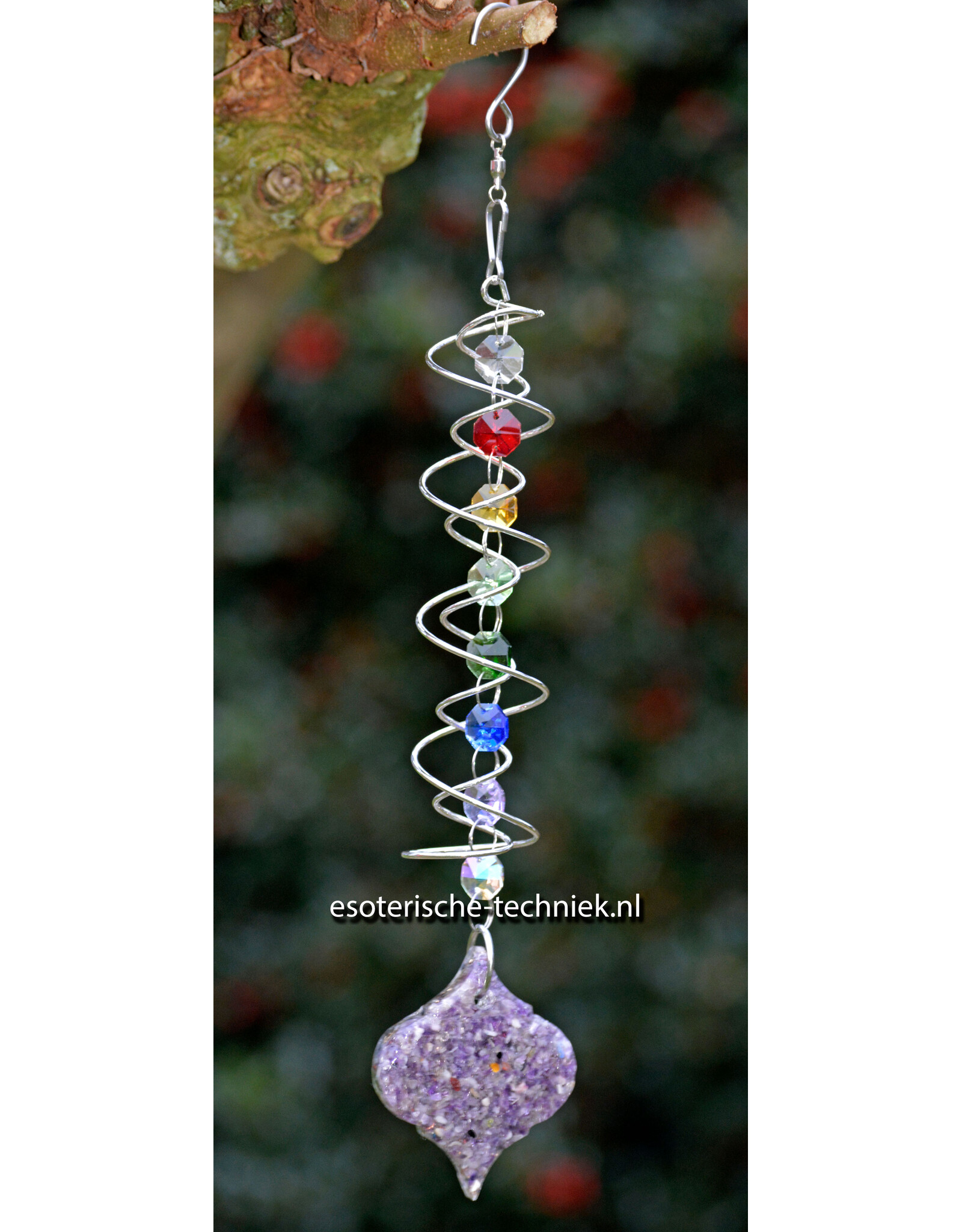 Orgonite Double Spiral Window Hanger with Amethyst and Shungite Protection