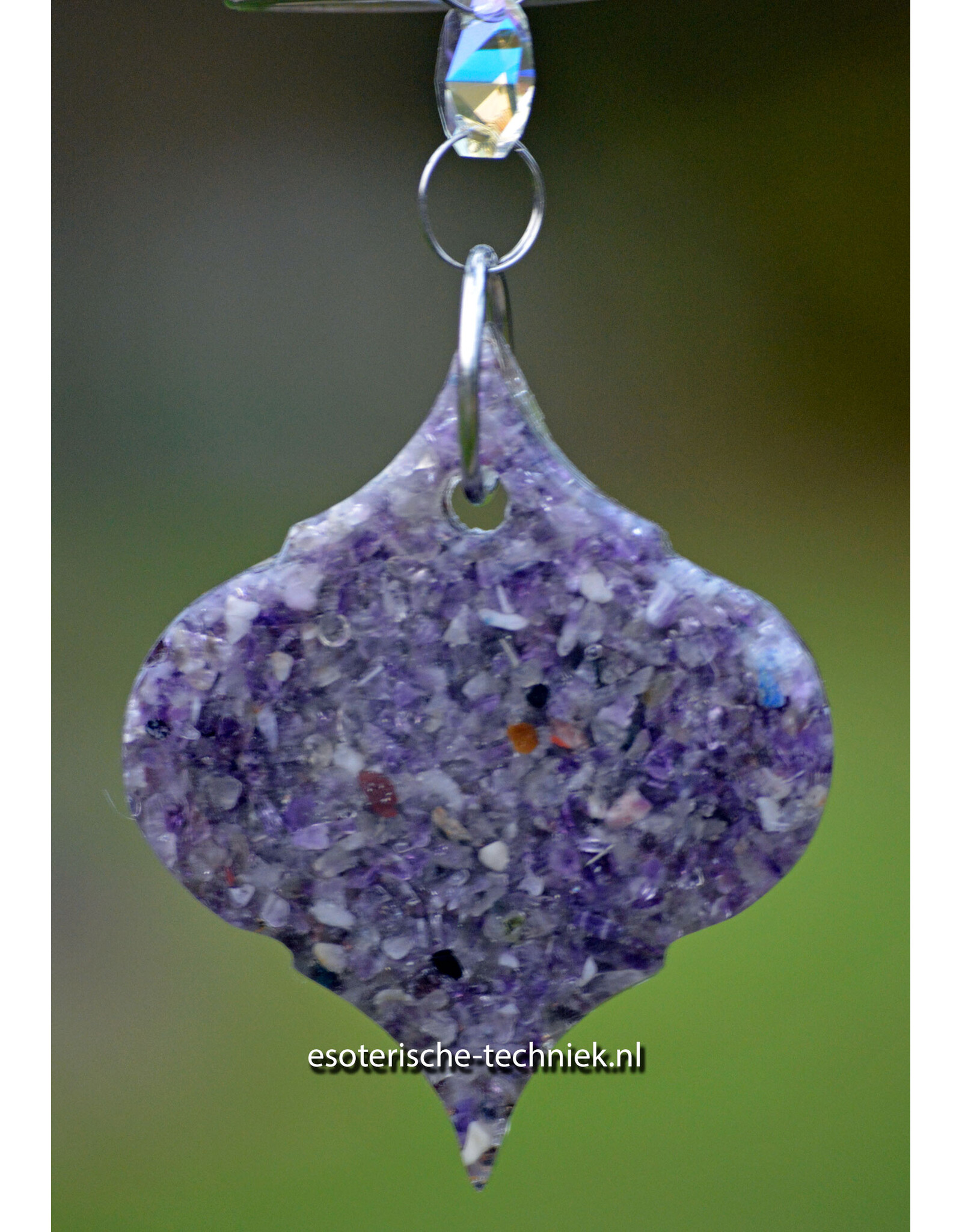 Orgonite Double Spiral Window Hanger with Amethyst and Shungite Protection
