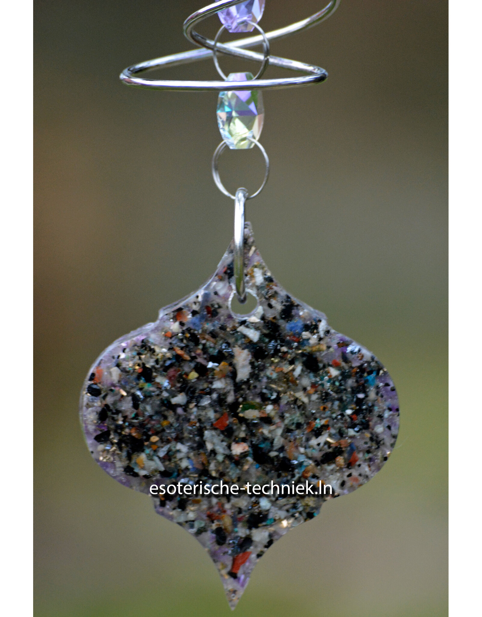 Orgonite Double Spiral Window Hanger with Amethyst and Shungite Protection