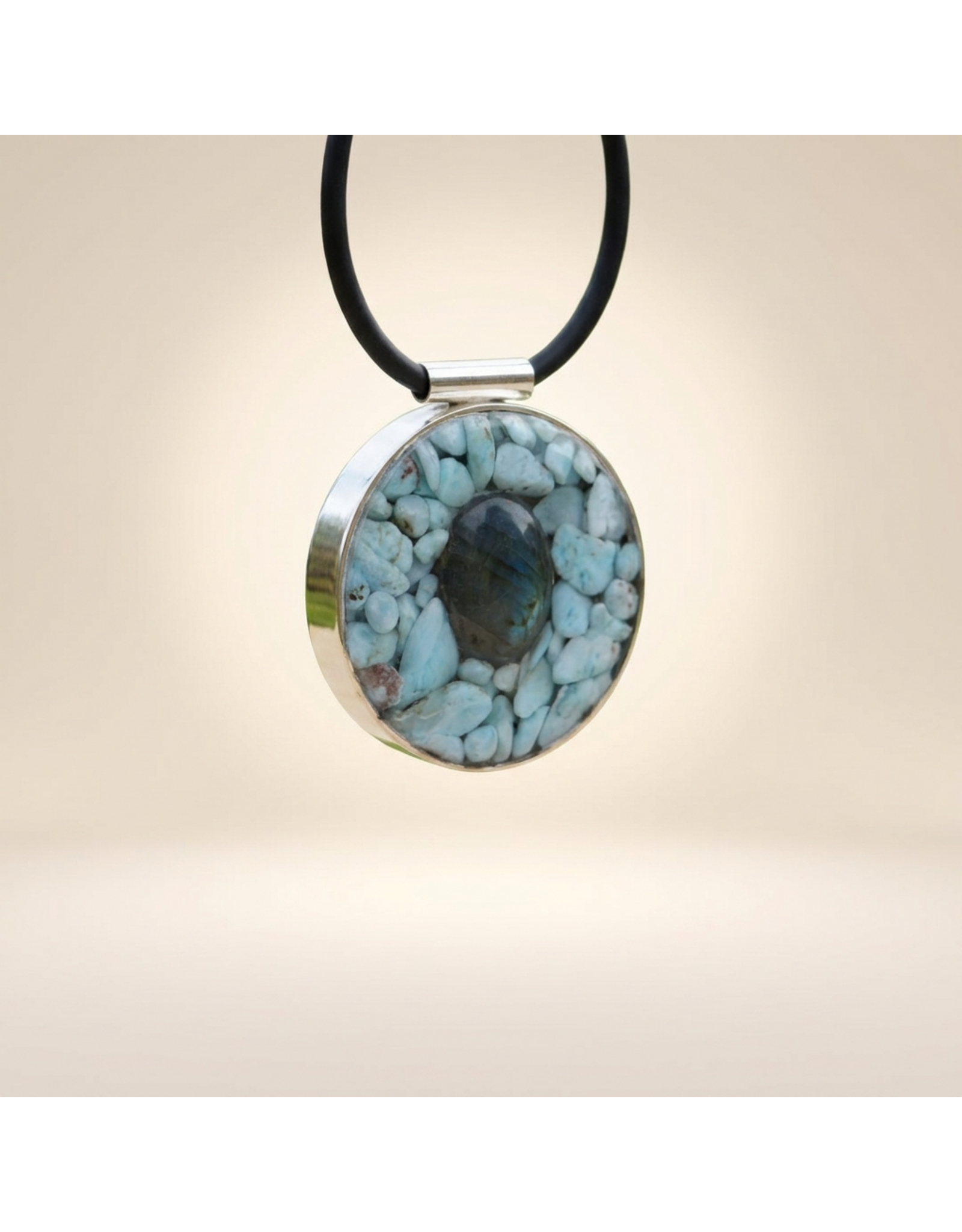 Orgone Orgonite sieraad Sterling Zilver 925 hanger Labradoriet en Larimar