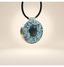 Orgonite sieraad Sterling Zilver 925 hanger Larimar en Labradoriet.