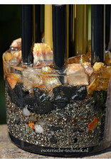 Orgone Chembuster Dubbele Vortex met Hematietkwarts, Gele Fluoriet, Herkimer Diamant, Bergkristal, Lemurisch Zaadkristal en Shungite