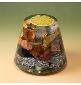 Orgonite Cone met 12-puntige Tesseract en Versteend Hout