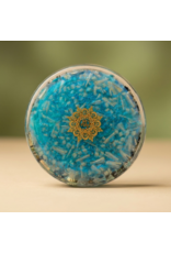 Orgonite Oplaadschijf met Ohm-symbool, Chrysocolla, Shungite en Herkimer-kristallen
