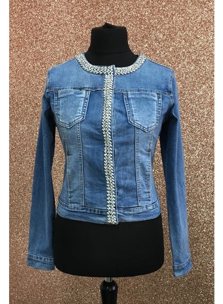 denim jacket with pearl trim