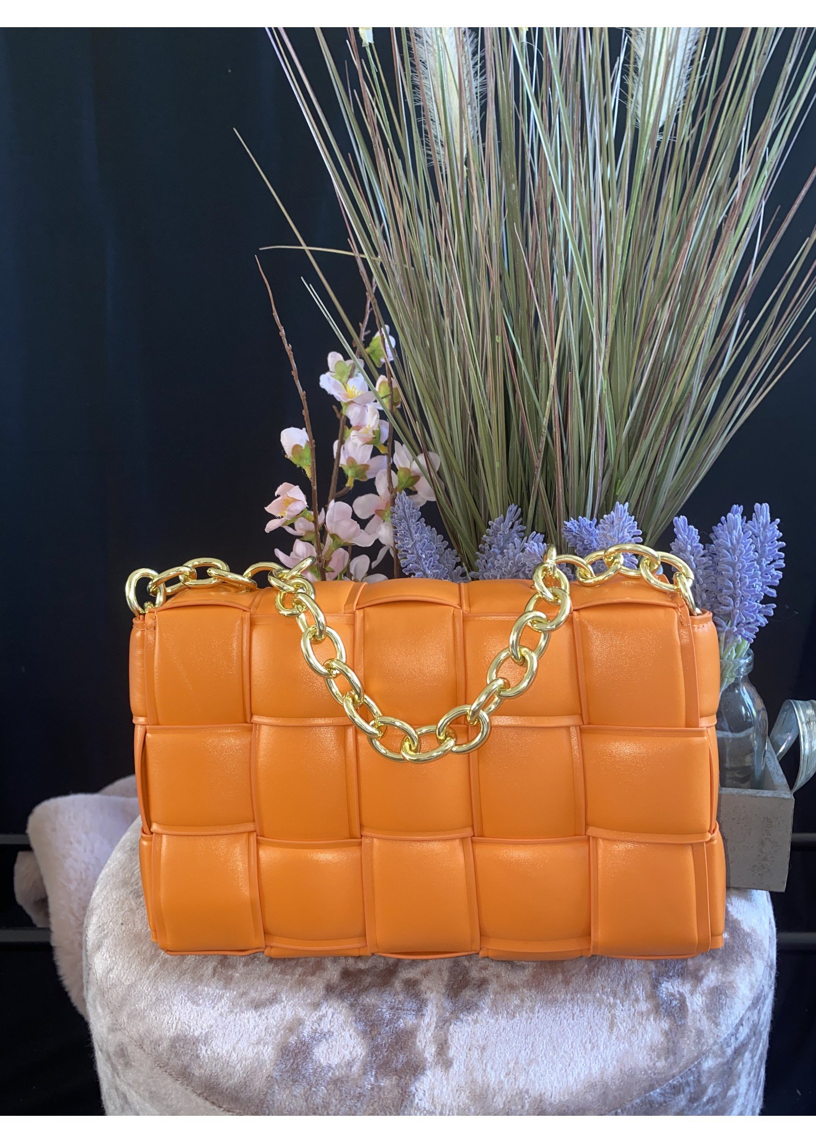 orange chain bag
