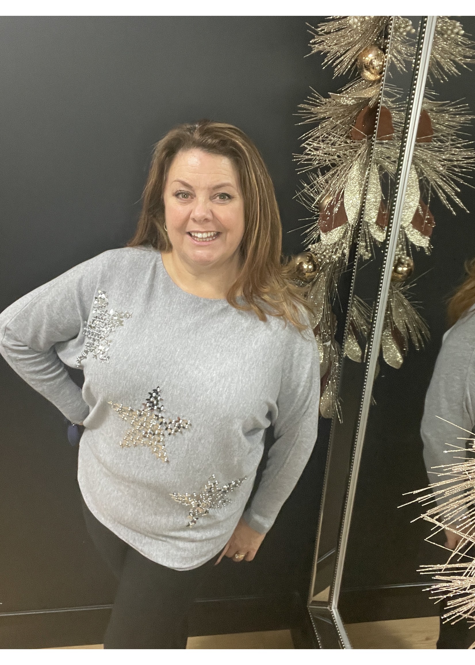 Pearl and sequin star batwing jumper