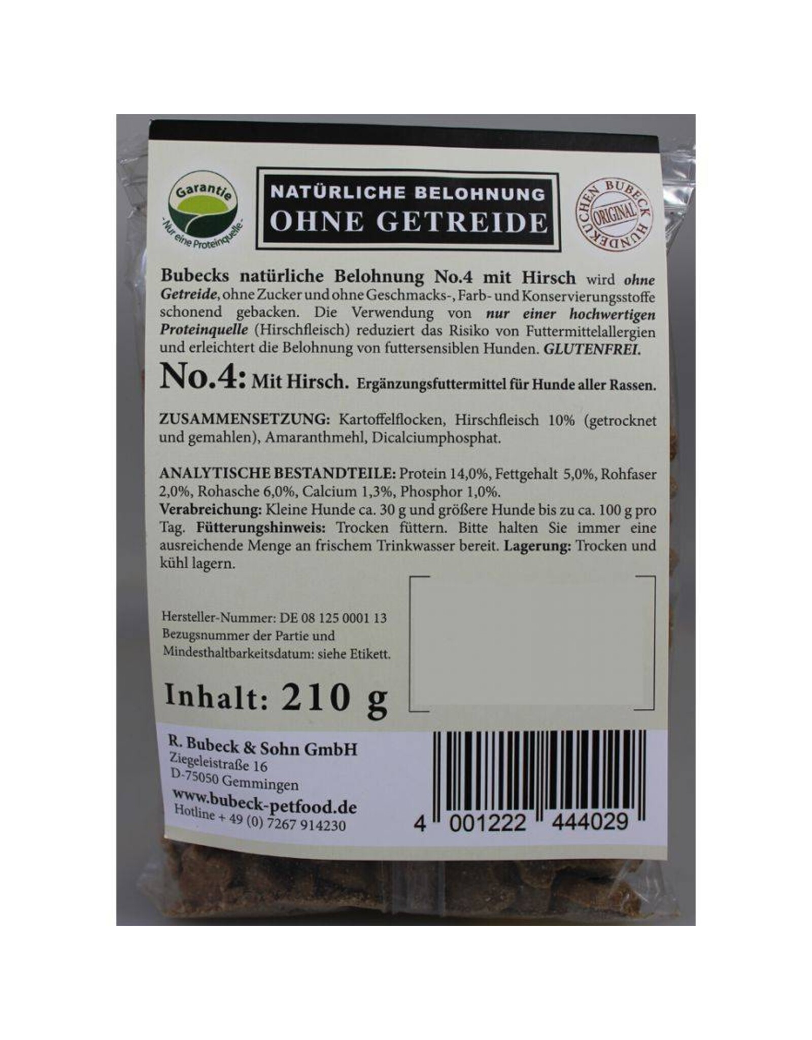 Bubeck Bubeck getreidefreie Belohung Nr. 4 mit Hirsch 210g