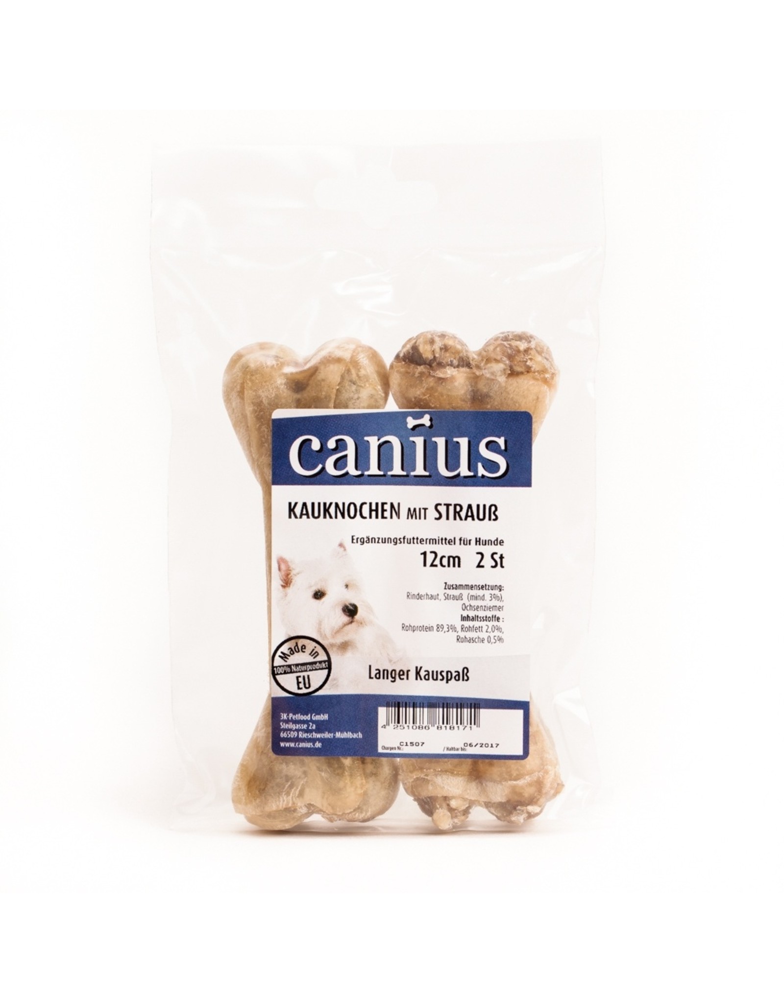 Canius Snacks Canius Kauknochen gefüllt mit Strauß 12cm 2er