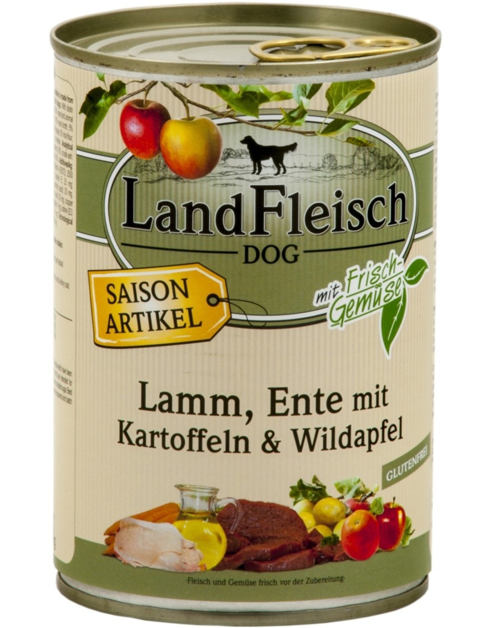 Landfleisch LandFleisch Dog Pur Lamm & Ente & Kartoffeln &Wildapfel 400g