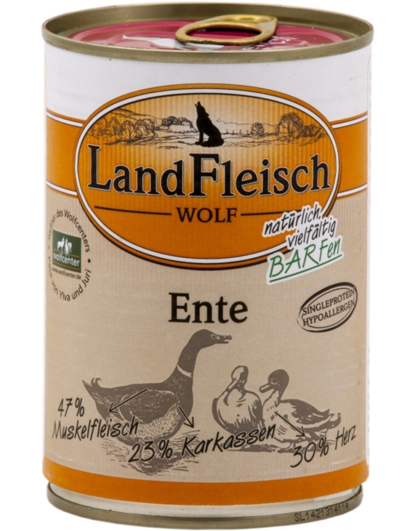 Landfleisch LandFleisch Hunde Dose Wolf 100% von der Ente 400g
