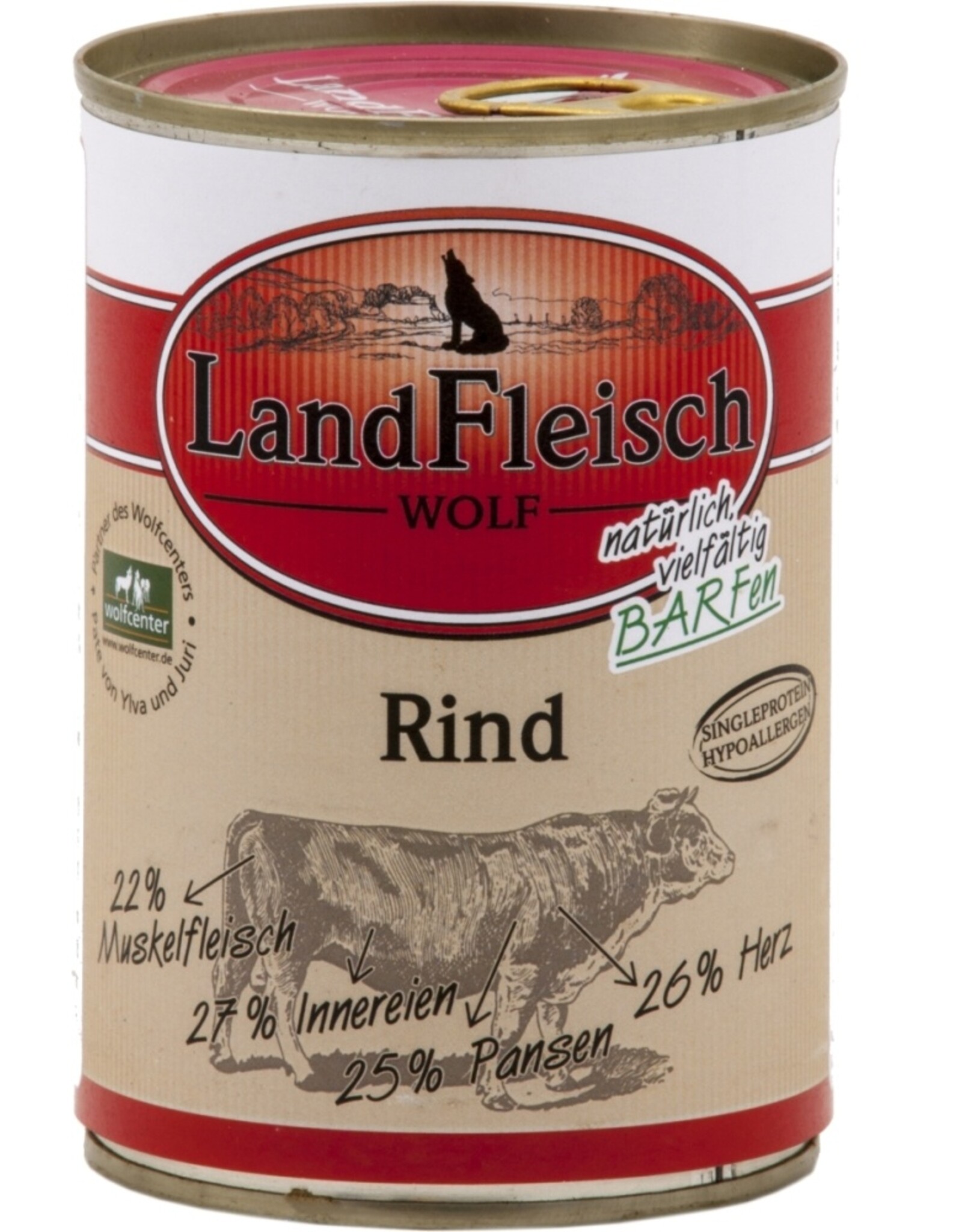 Landfleisch LandFleisch Hunde Dose Wolf 100% vom Rind 400g
