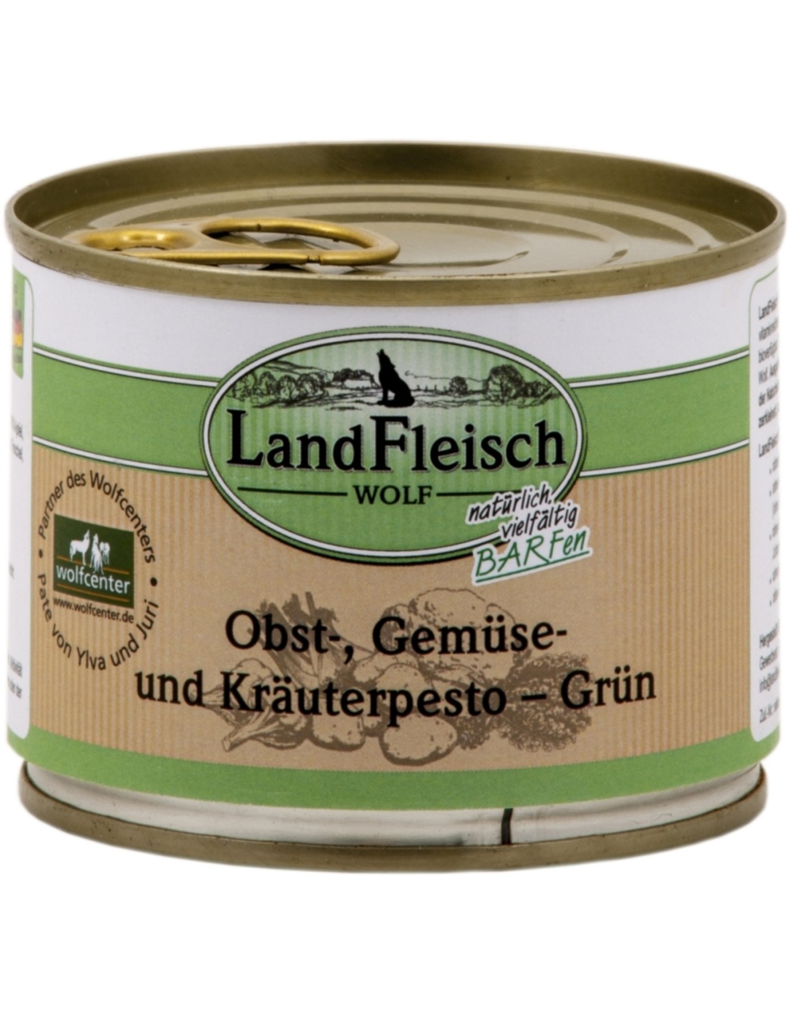 Landfleisch LandFleisch Hunde Dose Wolf Obst-, Gemüse und Kräuterpesto Grün 200g