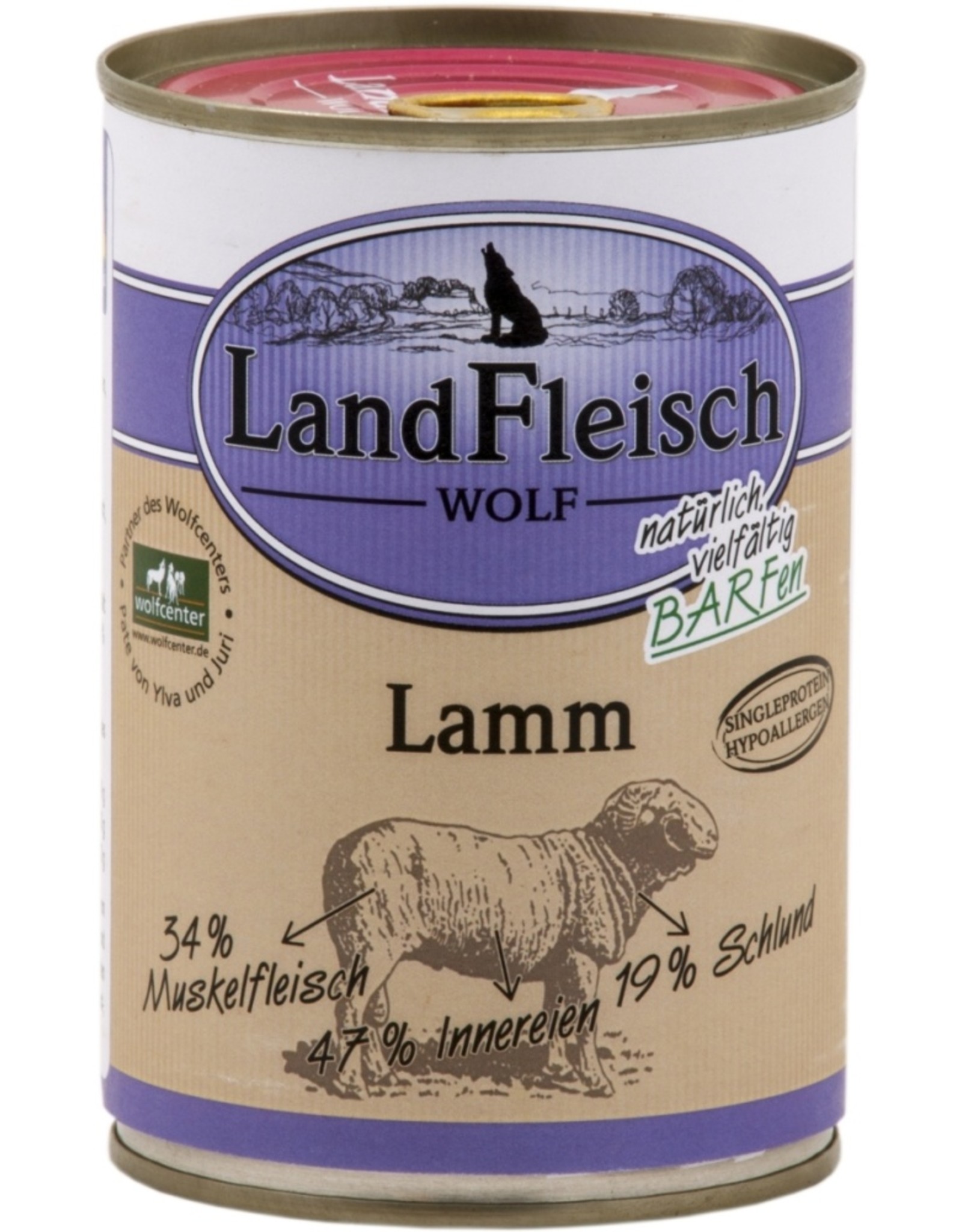 Landfleisch LandFleisch Hunde Dose Wolf Sensibel 100% vom Lamm 400g