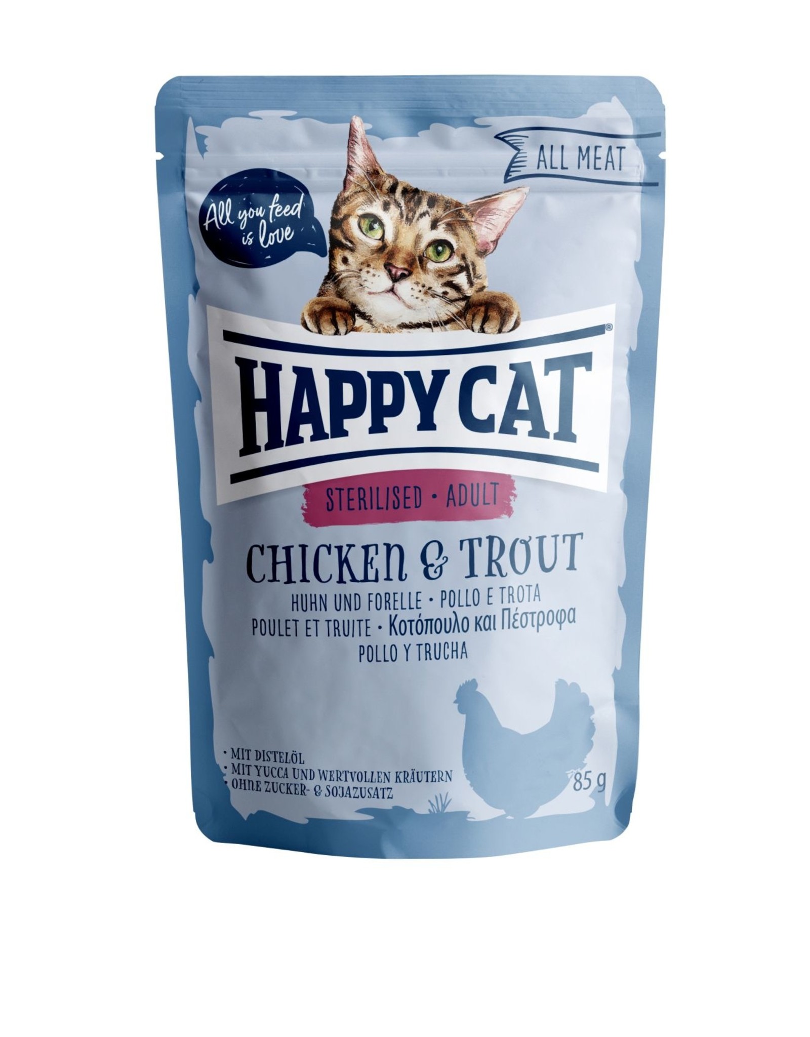 Happy Cat Happy Cat Pouches All Meat Adult Sterilised Huhn & Forelle 85g