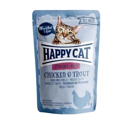 Happy Cat Happy Cat Pouches All Meat Adult Sterilised Huhn & Forelle 85g