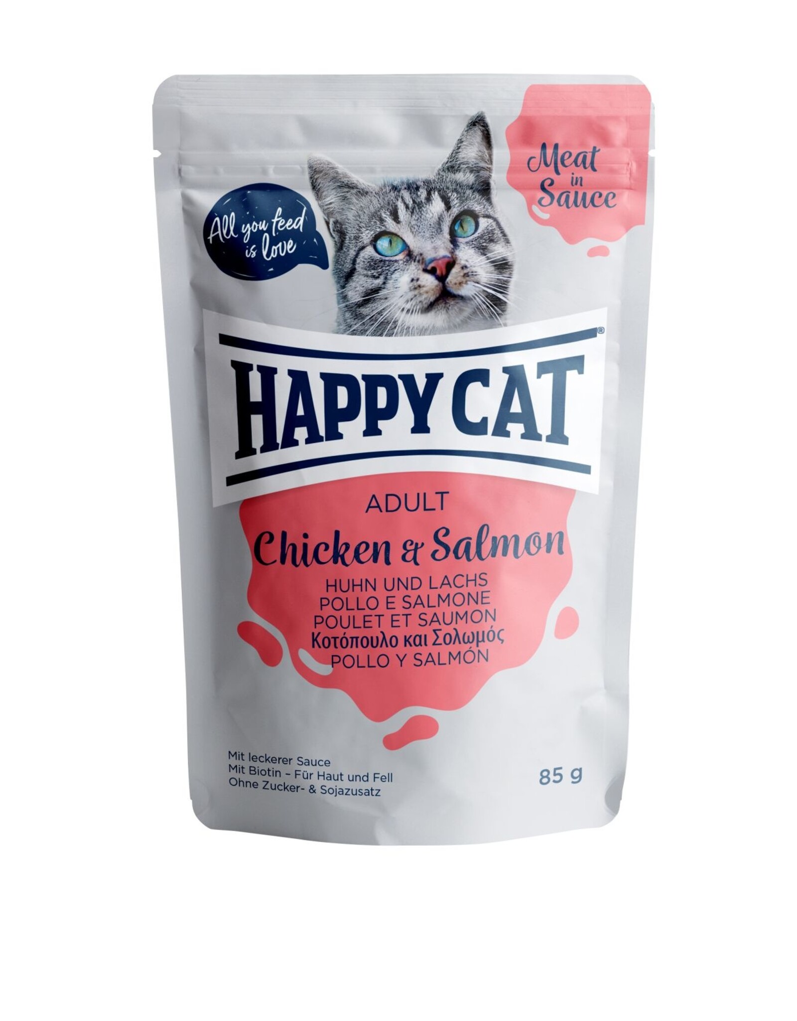 Happy Cat Happy Cat Pouches Meat in Sauce Adult Huhn & Lachs 85g
