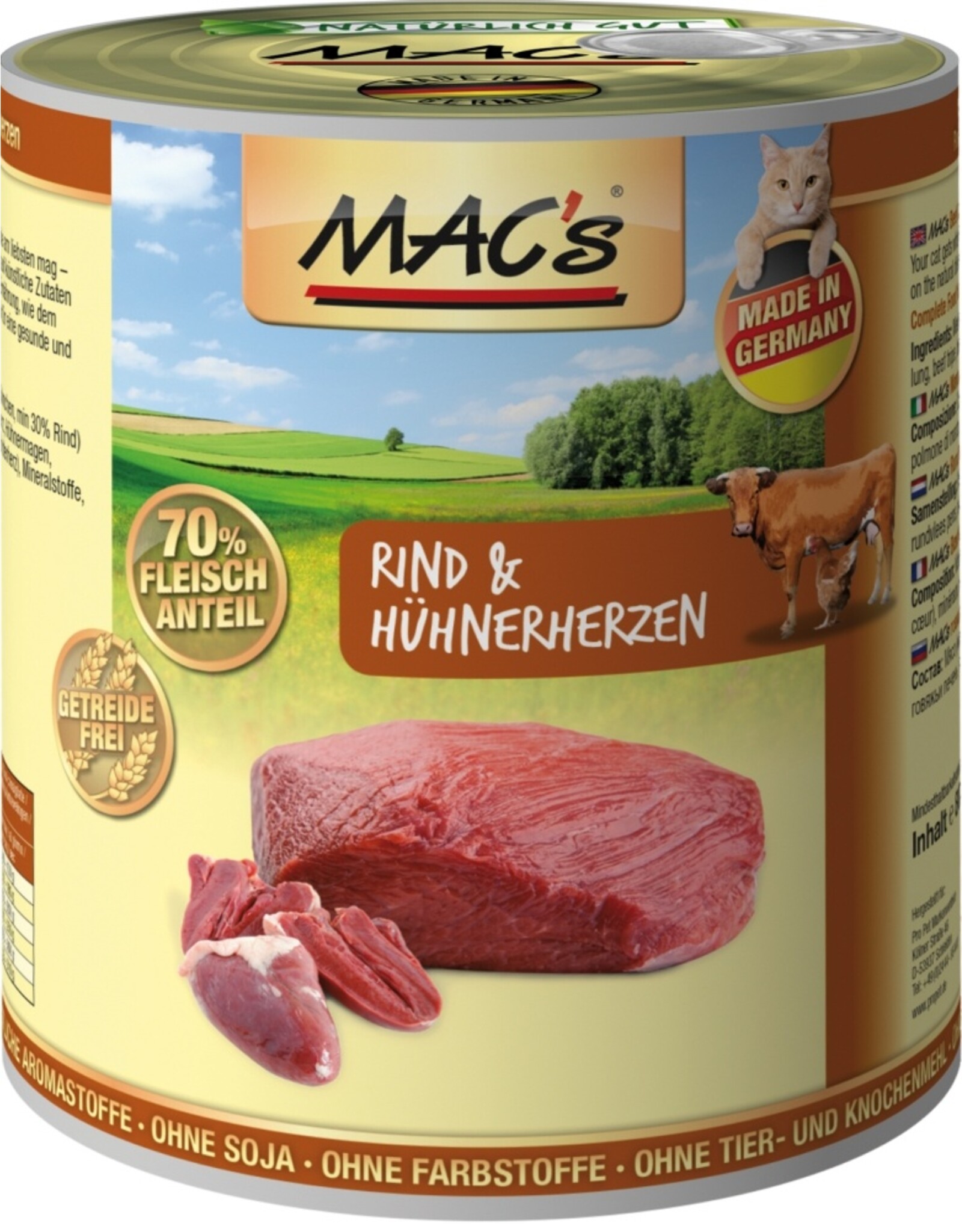 Mac´s Macs Cat Rind & Hühnerherz 800g Dose