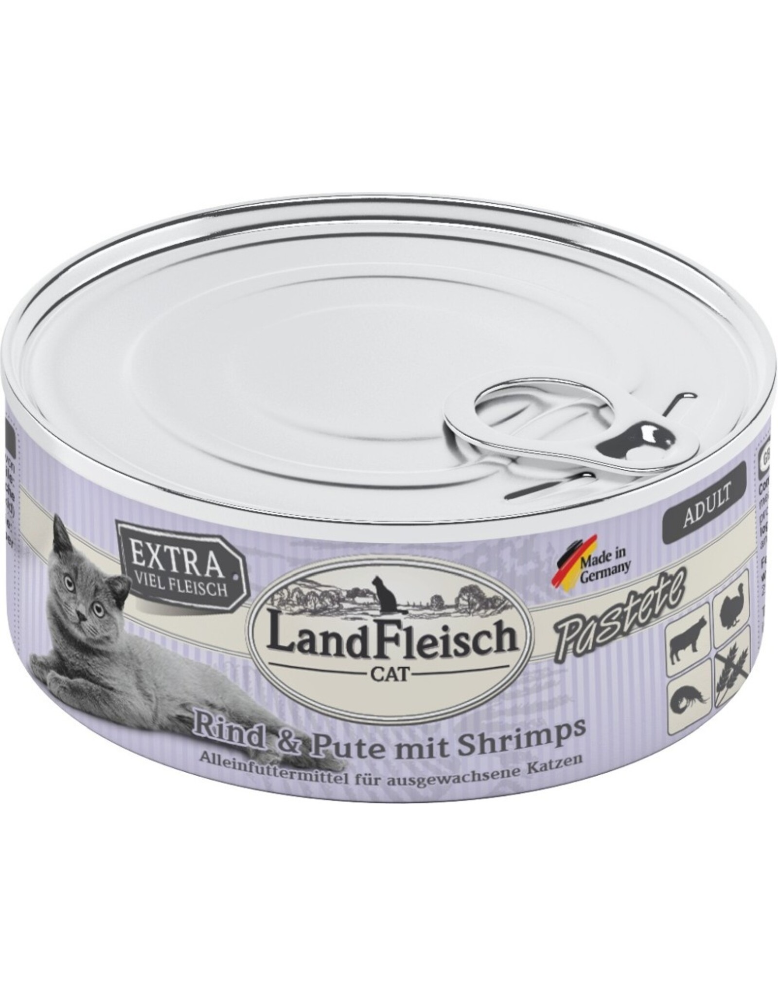 Landfleisch LandFleisch Cat Adult Pastete Rind+Pute+Shrimps