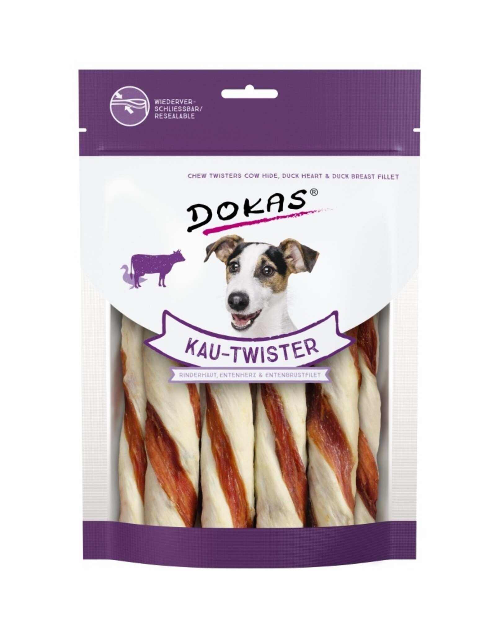 Dokas Dokas Kau-Twister Rinderhaut, Entenherz & Entenbrust 200g