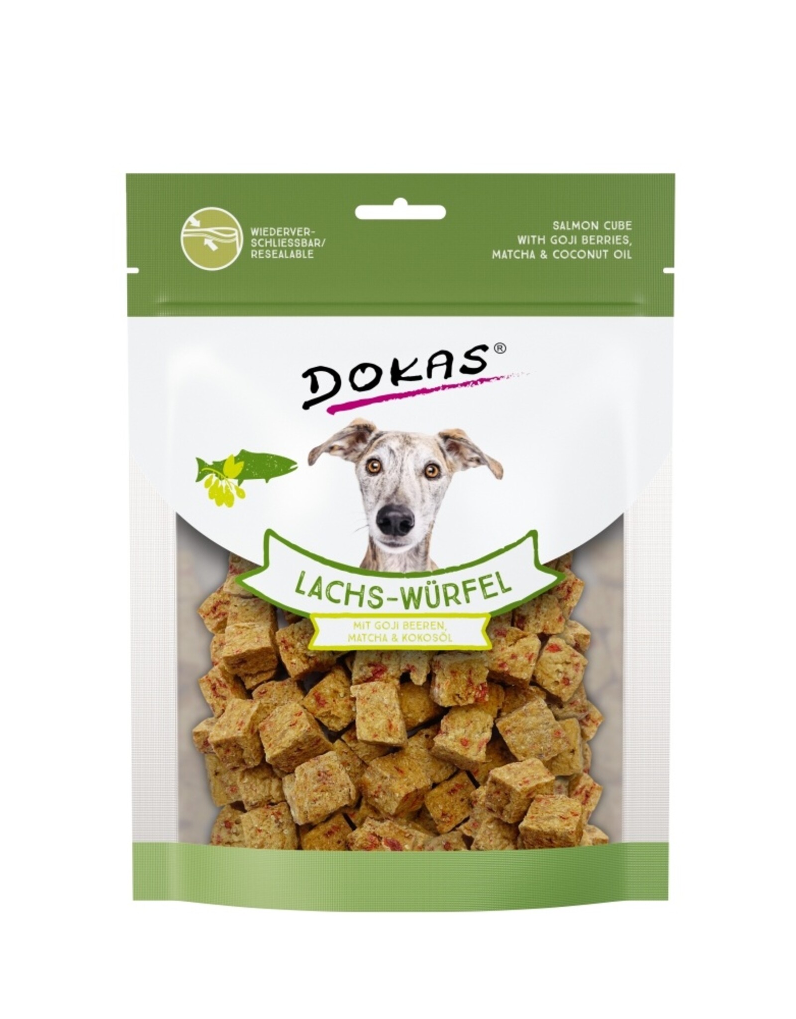 Dokas Dokas Lachs-Würfel Goji Beeren, Matcha und Kokosöl 150 g