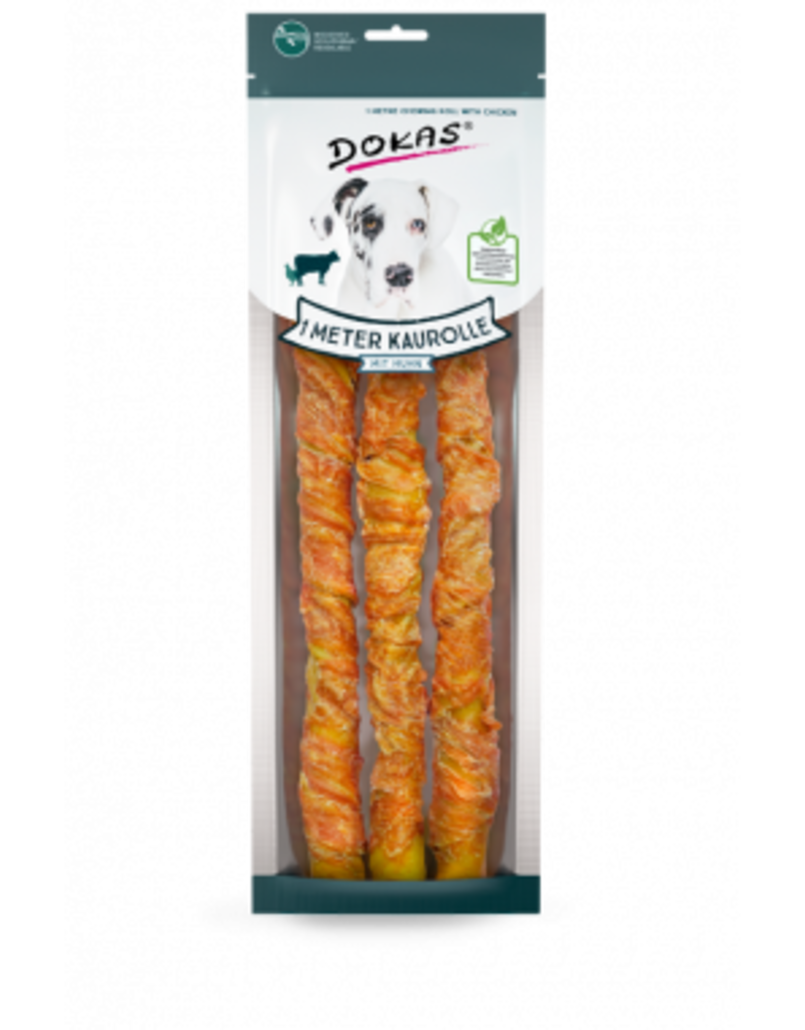 Dokas Dokas Hunde Snack 1 m Kaurolle aus Rinderhaut mit Huhn 315 g