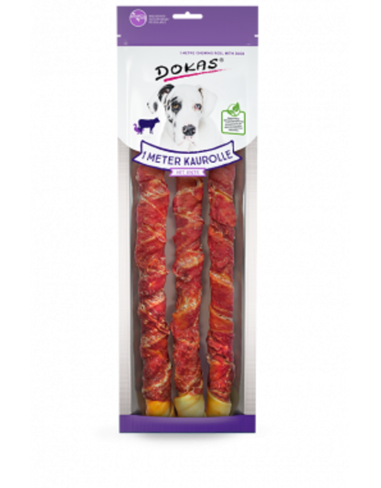 Dokas Dokas Hunde Snack 1 m Kaurolle aus Rinderhaut mit Ente 315g